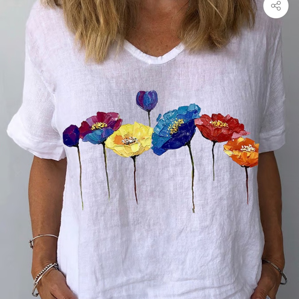 Women's Oil Painting Floral Print Cotton Linen Casual Shirt